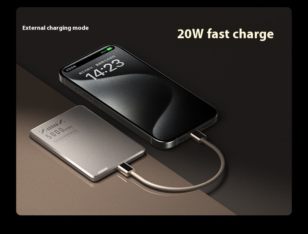 Ultra-thin MagSafe power bank – 5000MA and PD20w fast charging, aluminum alloy portable charger