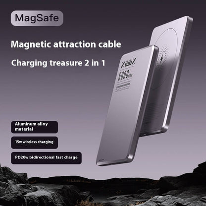 Ultra-thin MagSafe power bank – 5000MA and PD20w fast charging, aluminum alloy portable charger