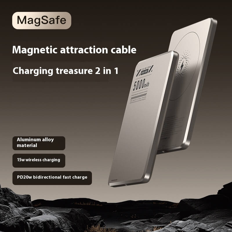 Ultra-thin MagSafe power bank – 5000MA and PD20w fast charging, aluminum alloy portable charger